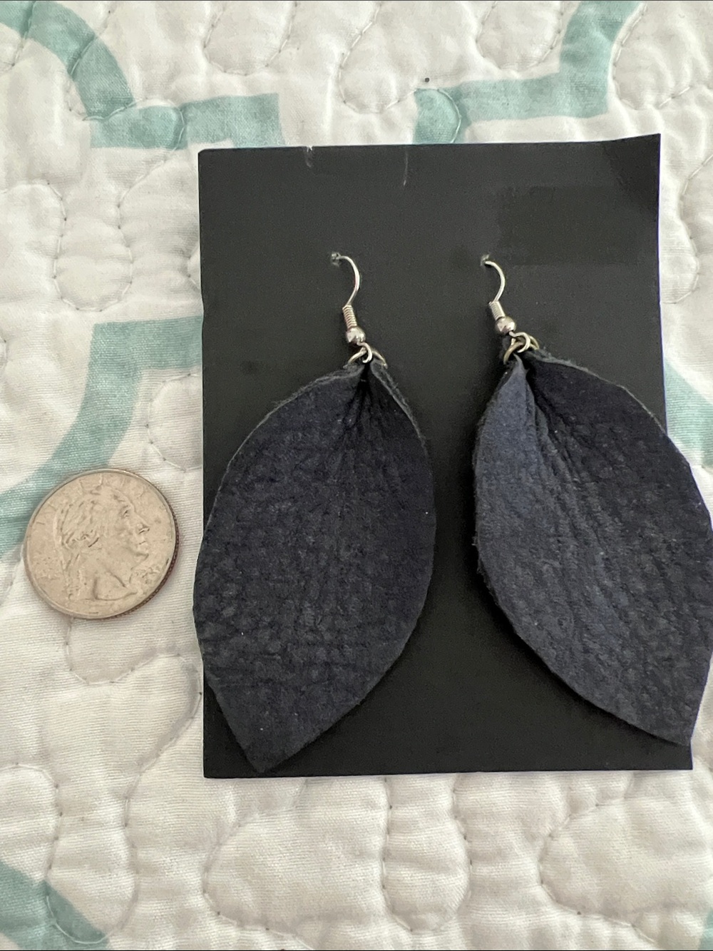 Handmade Black Leaf Leather Drop Earrings - Women's Jewelry